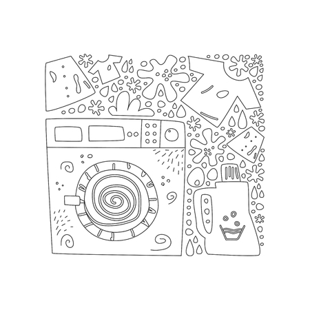 Washmachine in line style. Vector illustrationのイラスト素材