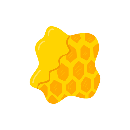 Yellow honeycomb background. Bear delicacy. Sweet product. Pouring honey illustration.のイラスト素材