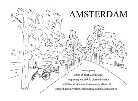 Advertising poster sketch park in city Amsterdam.のイラスト素材