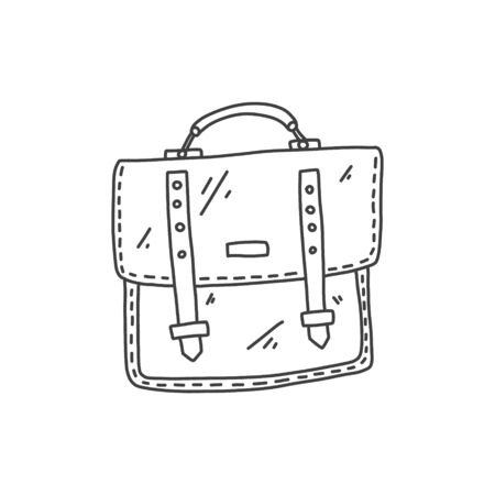nice banner briefcase hand drawn sketch case. Narrow trapezoid bag with rounded corners for carrying notebooks and books. Stylish leather accessory for mental work. vector illustration.のイラスト素材