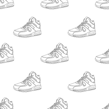 Information flyer prettywomen sketch seamless. Sports youth wear-resistant shoes, easy soft walking, invention new generation leather fabric foam rubber, drawing cartoon art style black pencil.のイラスト素材