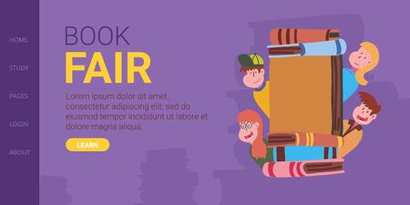 Children peek out over books, written book Fairのイラスト素材