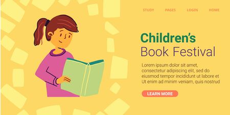 Girl reads book written, childrens book festivalのイラスト素材