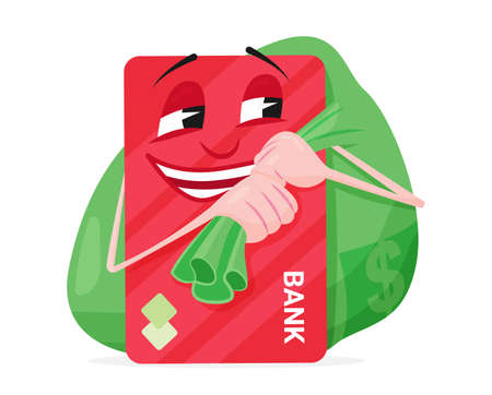 Bank card carries a bag of money and laughsのイラスト素材