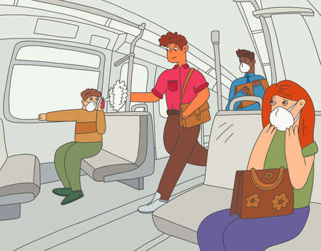 Pandemic panic, protection from epidemic virus, vector illustration.のイラスト素材