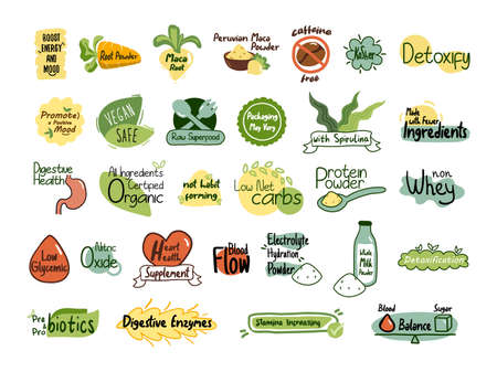 Product quality tag, healthy food element setのイラスト素材