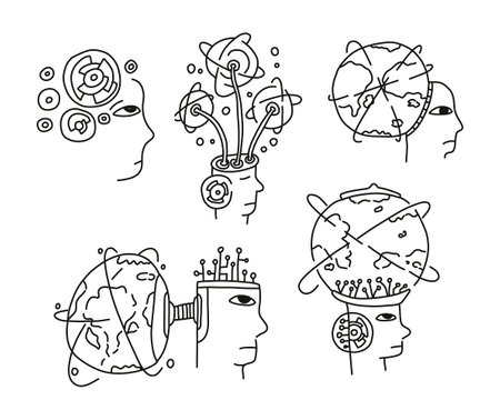 The concept of artificial intelligence is downloading and processing data from around the world.のイラスト素材