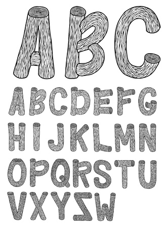 Very detailed hand drawn and sketched wood fontのイラスト素材