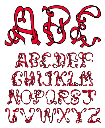 Hand drawn and sketched ribbon fontのイラスト素材