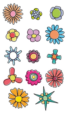 Set of hand drawn colorful flowersのイラスト素材
