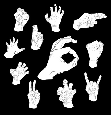 Hands set, black and whiteのイラスト素材