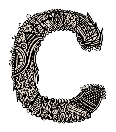 Hand drawn letter C, ancient styleのイラスト素材