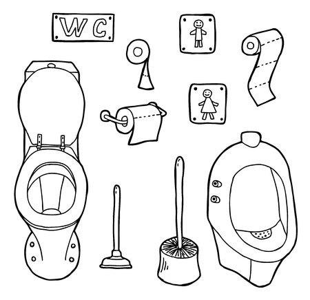 Hand drawn and sketched WC setのイラスト素材