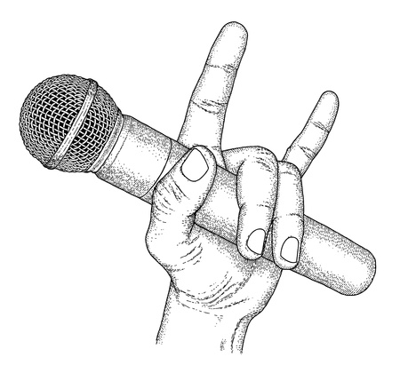 Hand drawn hand with microphone のイラスト素材