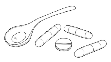 Hand drawn pills のイラスト素材