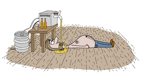 Drunked man, drinking beer  Humor illustrationのイラスト素材