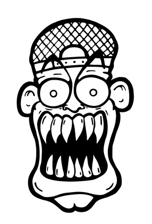Scary or attacking face of man, vector illustration のイラスト素材