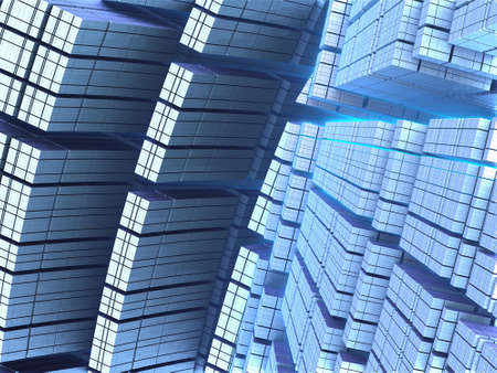 3D fractal. Can symbolize technology and processors. Blue color theme.