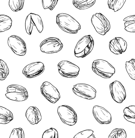Seamless pattern with pistachio nuts, black and whiteのイラスト素材
