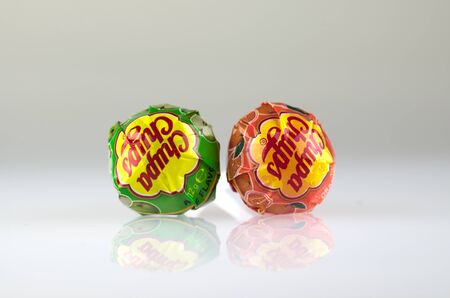 Mnichovo Hradiste, Czech republic - February 10, 2018: Red and green candy chupa chups lollipop