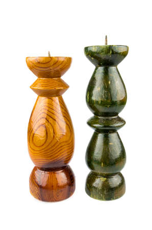 Wooden candle holders, isolated on whiteの写真素材