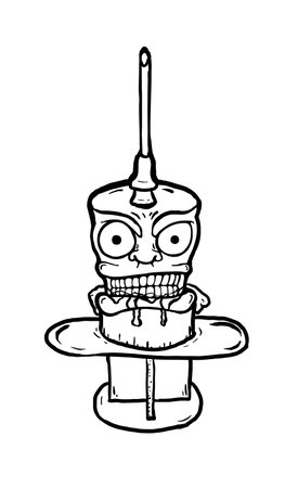 Vaccine injection character emoticon, vector illustration, black and whiteのイラスト素材