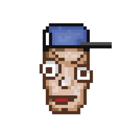 Pixel art - Face of man, rapper, vector illustrationのイラスト素材