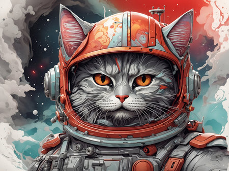 Cat in the cosmos with cosmic helmet. Ai Generatedの素材