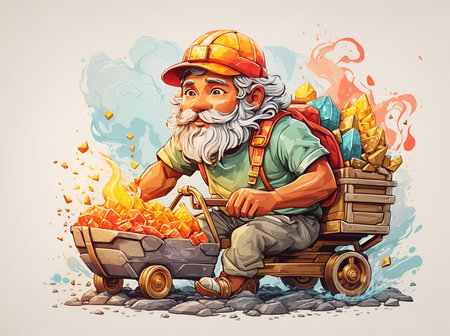 Gold miner with cart illustration, AI generatedの素材