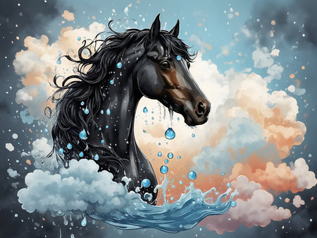 Painted horse in water world world. AI generatedの素材