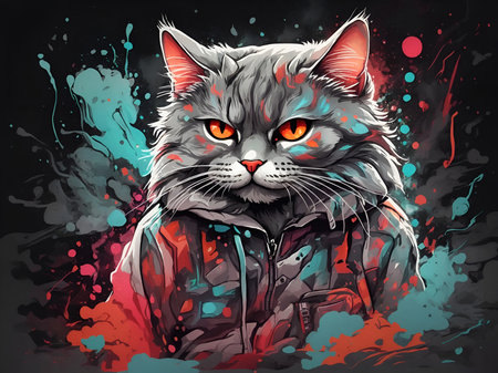 Cat in the night with hoodie. Ai Generatedの素材