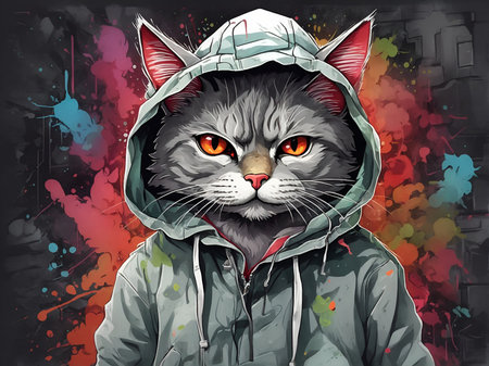 Cat in the night with hoodie. Ai Generatedの素材