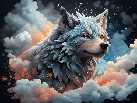 wolf howling at the moon, fantasy, ai generatedの素材