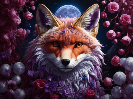 Mystical portrait of the red fox, Ai generatedの素材