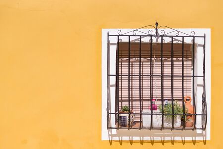 Window of a yellow houseの写真素材