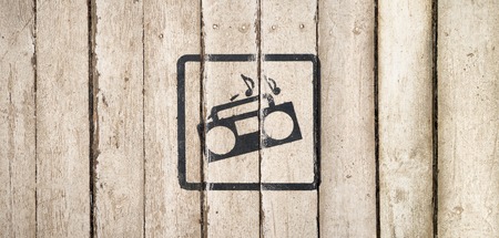 Wooden background. Country, underground, grunge, vintage style of interior. Post office background. Delivery service signs. Copy space. Rustic rural texture. Floor board. Natural style Shipping termsの写真素材