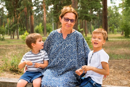 Grandmother with grandsons. Happy childhood concept. Multi-generation family. Preschool lifestyle....