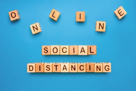 Basic rule to avoid coronavirus or Covid-19 epidemic of maintain social distance. Online and physical distance, global COVID-19 impact. Stop spreading coronavirus. Key rule to combat novel virusの写真素材