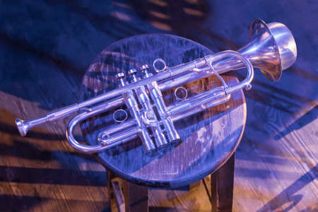 Contemporary Jazz. Wind Instrument. Brass Band. Relaxing Music. Live Music Online. Retro Music. Concert Solo Trumpet. Trumpet. Jazz Club. Trumpet with Cup Mutes on Stage. Jazz. Trumpet in Vintage Clubの写真素材