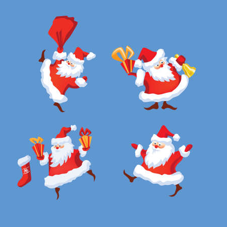  Set of Santa Claus. Santa say ho-ho. comes down the chimney, dresses up , Keeps a present. eps8 fileのイラスト素材
