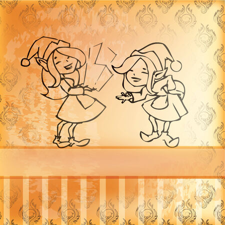 Elves girl card. Retro style. eps10 file.のイラスト素材