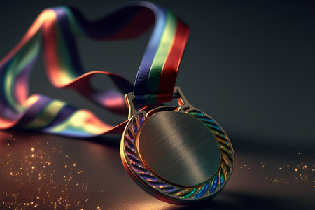 A blank medal hanging from a ribbon, representing the idea of reward and accomplishment. luxury reward and achievements. Generative AI.の素材