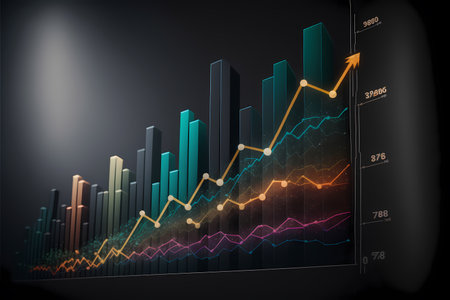 A colorful chart showing a steady upward trend of scalability in company and businesses, representing the idea of growth and financial success in business. Generative AIの素材