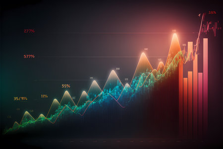 A colorful chart showing a steady upward trend of scalability in company and businesses, representing the idea of growth and financial success in business. Generative AIの素材