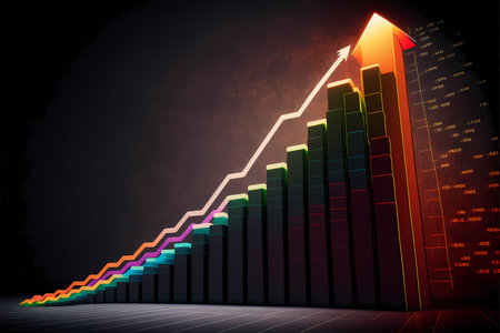 A colorful chart showing a steady upward trend of scalability in company and businesses, representing the idea of growth and financial success in business. Generative AIの素材
