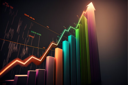 A colorful chart showing a steady upward trend of scalability in company and businesses, representing the idea of growth and financial success in business. Generative AIの素材