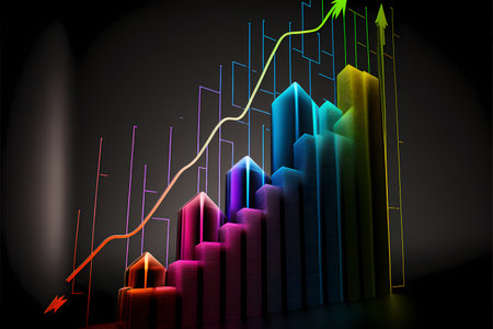 A colorful chart showing a steady upward trend of scalability in company and businesses, representing the idea of growth and financial success in business. Generative AIの素材