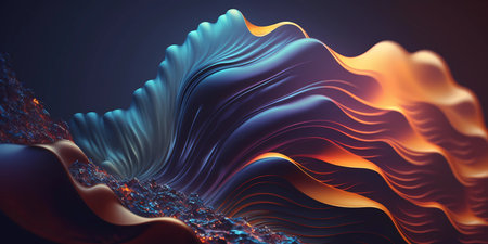Surreal wavy wave background design with soft color. Abstract wave fluid fractals with organic trendy modern gradient composition. Groovy vibrant sea waves lines. Generative ai.の素材