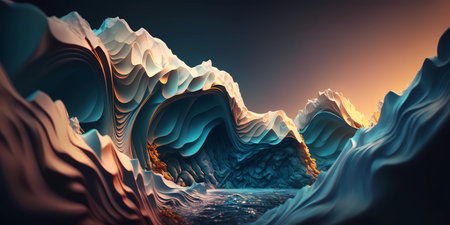 Organic fractal wavy background with soft color. Trendy modern gradient abstract wave fluid composition. Groovy vibrant sea waves as lines and shapes texture. Generative aiの素材