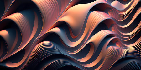 Surreal wavy wave background design with soft color. Abstract wave fluid fractals with organic trendy modern gradient composition. Groovy vibrant sea waves lines. Generative ai.の素材